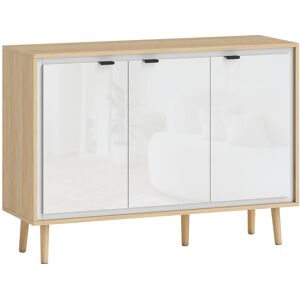 Homcom Credenza Moderna a 3 Ante con Ripiano Regolabile, 107x35x77 cm, Bianco Lucido e Rovere Aosom Italy Homcom Credenza Moderna a 3 Ante con Ripiano Regolabile, 107x35x77 cm, Bianco Lucido e Rovere Aosom Italy