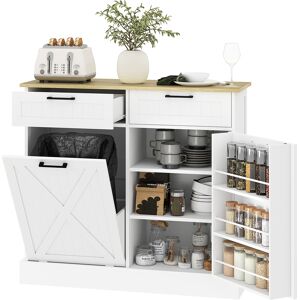 Homcom Buffet cucina con vano pattumiera 38 L, mobile salvaspazio da cucina, 2 cassetti, portaspezie e piano di lavoro, bianco Aosom Italy Homcom Buffet cucina con vano pattumiera 38 L, mobile salvaspazio da cucina, 2 cassetti, portaspezie e piano di lavoro, bianco Aosom Italy