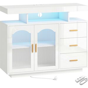 Homcom Madia Lucida con Illuminazione LED, Prese Integrate, 3 Cassetti, Ripiani e 2 Ante in Acrilico, Bianco Aosom Italy Homcom Madia Lucida con Illuminazione LED, Prese Integrate, 3 Cassetti, Ripiani e 2 Ante in Acrilico, Bianco Aosom Italy