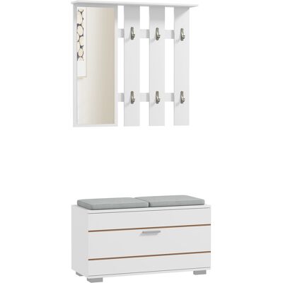 Set di Mobili da Ingresso HOMCOM Bianco - Appendiabiti, Specchio, Panchina Set di Mobili da Ingresso HOMCOM Bianco - Appendiabiti, Specchio, Panchina