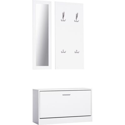 Homcom Set 3 Pezzi Scarpiera Appendiabiti Specchio per Ingresso o Camera da Letto, in Legno, 80x27x46.5cm, Bianco Aosom Homcom Set 3 Pezzi Scarpiera Appendiabiti Specchio per Ingresso o Camera da Letto, in Legno, 80x27x46.5cm, Bianco Aosom