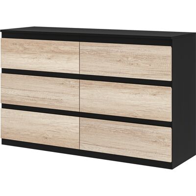 Homcom 6 Cassetti con Guide in Metallo per Camera da Letto in Legno, 120x39x75 cm, Nera e color Legno Aosom Italy Homcom 6 Cassetti con Guide in Metallo per Camera da Letto in Legno, 120x39x75 cm, Nera e color Legno Aosom Italy