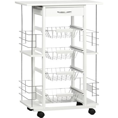 Homcom Carrello da Cucina con Cassetto, 4 Cesti e 4 Ripiani, in Metallo, Ceramica e Legno, 57x37x83 cm, Bianco Homcom Carrello da Cucina con Cassetto, 4 Cesti e 4 Ripiani, in Metallo, Ceramica e Legno, 57x37x83 cm, Bianco
