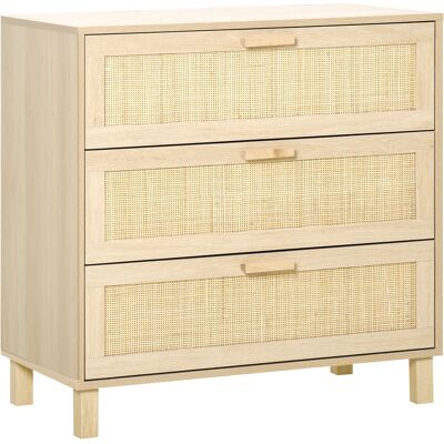 Homcom Cassettiera a 3 Cassetti in Legno e Rattan per Camera da Letto, Soggiorno e Ufficio, Colore Legno Naturale, 80x40x80cm Homcom Cassettiera a 3 Cassetti in Legno e Rattan per Camera da Letto, Soggiorno e Ufficio, Colore Legno Naturale, 80x40x80cm