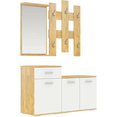 Homcom Set per Ingresso 3 in 1 con Appendiabiti a Muro, Specchio e Scarpiera con Panca in Legno Aosom Homcom Set per Ingresso 3 in 1 con Appendiabiti a Muro, Specchio e Scarpiera con Panca in Legno Aosom