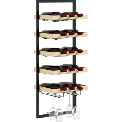 Homcom Portabottiglie da Parete in Legno e Acciaio per 15 Bottiglie di Vino e 4 Calici, 35x25x86cm Homcom Portabottiglie da Parete in Legno e Acciaio per 15 Bottiglie di Vino e 4 Calici, 35x25x86cm