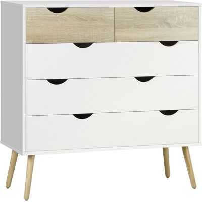 Homcom Cassettiera 5 cassetti Design scandinavo Mobiletto per Riporre Camera Pannelli di Particelle 99 x 39 x 101 cm Bianco Effetto rovere Chiaro Homcom Cassettiera 5 cassetti Design scandinavo Mobiletto per Riporre Camera Pannelli di Particelle 99 x 39 x 101 cm Bianco Effetto rovere Chiaro