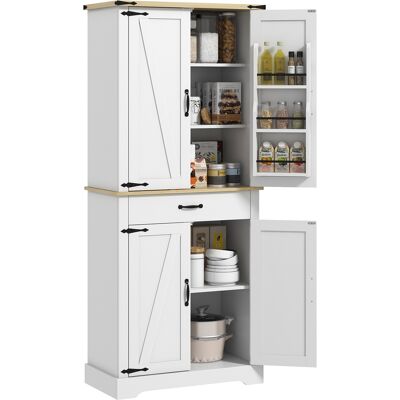 Homcom Credenza da cucina buffet, 4 porte, 6 ripiani a porta, 1 cassetto e ripiani regolabili 76,5 x 40 x 181 cm bianco Homcom Credenza da cucina buffet, 4 porte, 6 ripiani a porta, 1 cassetto e ripiani regolabili 76,5 x 40 x 181 cm bianco