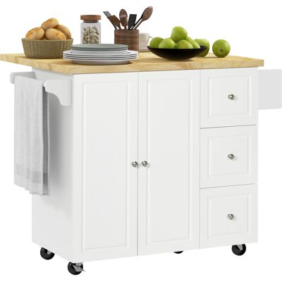 Homcom Isola da cucina con piano di lavoro ribaltabile 3 cassetti 1 armadio portasciugamani e porta-spezie 111,5 x 75 x 89 cm bianco Homcom Isola da cucina con piano di lavoro ribaltabile 3 cassetti 1 armadio portasciugamani e porta-spezie 111,5 x 75 x 89 cm bianco