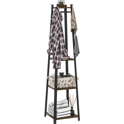 Homcom Appendiabiti da Terra con 8 Ganci, 3 Ripiani e Mensola Superiore, 34x34x170 cm, Marrone Homcom Appendiabiti da Terra con 8 Ganci, 3 Ripiani e Mensola Superiore, 34x34x170 cm, Marrone