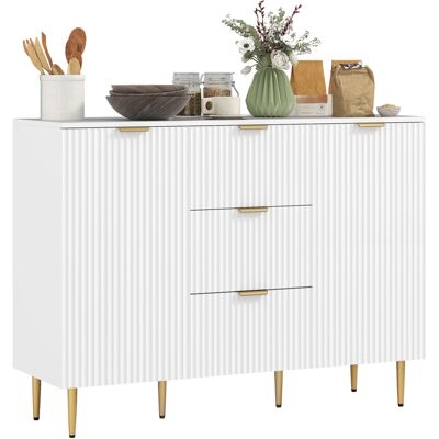 Homcom Buffet mobile da cucina con 3 cassetti, ripiani regolabili, armadi a pannelli a coste, 120 x 40 x 90 cm, bianco Aosom Italy Homcom Buffet mobile da cucina con 3 cassetti, ripiani regolabili, armadi a pannelli a coste, 120 x 40 x 90 cm, bianco Aosom Italy