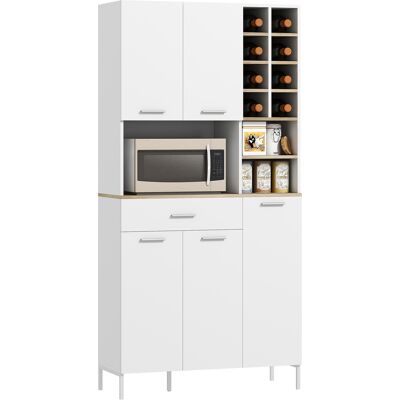 Homcom Armadio da cucina con ripiani aperti, scomparti, portabottiglie, armadio dispensa con 5 ante, MDF, Bianco Aosom Italy Homcom Armadio da cucina con ripiani aperti, scomparti, portabottiglie, armadio dispensa con 5 ante, MDF, Bianco Aosom Italy