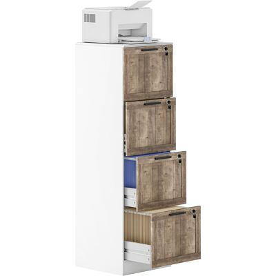 Homcom Armadio per Ufficio a 4 Cassetti con 2 Serrature e Barra Portadocumenti A4, in Legno, 39,4x40x129 cm, Bianco e Legno Aosom Italy Homcom Armadio per Ufficio a 4 Cassetti con 2 Serrature e Barra Portadocumenti A4, in Legno, 39,4x40x129 cm, Bianco e Legno Aosom Italy