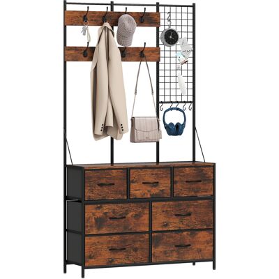 Homcom Mobile d'ingresso 4 in 1, appendiabiti, vestiaire con 7 cassetti in tessuto e 14 ganci, 100 x 30 x 183 cm, marrone rustico Aosom Italy Homcom Mobile d'ingresso 4 in 1, appendiabiti, vestiaire con 7 cassetti in tessuto e 14 ganci, 100 x 30 x 183 cm, marrone rustico Aosom Italy