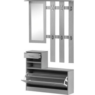 Homcom Mobile da Ingresso Appendiabiti con Scarpiera e Specchio, Mensole e Cassetto, 90x22x116cm Grigio Cemento Aosom Homcom Mobile da Ingresso Appendiabiti con Scarpiera e Specchio, Mensole e Cassetto, 90x22x116cm Grigio Cemento Aosom