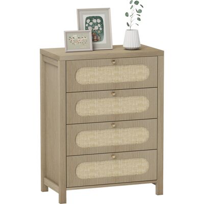 Homcom Cassettiera 4 cassetti in stile boho con ante in resina intrecciata, 70x38x93 cm, Legno Naturale Aosom Italy Homcom Cassettiera 4 cassetti in stile boho con ante in resina intrecciata, 70x38x93 cm, Legno Naturale Aosom Italy