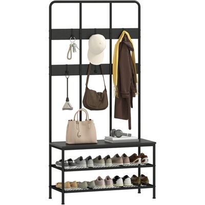 Homcom Appendiabiti da Ingresso 3 in 1 con 6 Ganci e Panca con Scarpiera, 91x36x180 cm, Nero Aosom Italy Homcom Appendiabiti da Ingresso 3 in 1 con 6 Ganci e Panca con Scarpiera, 91x36x180 cm, Nero Aosom Italy