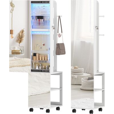 Homcom Specchio Porta Gioielli con Luci LED Armadio per Gioielli a Giro di 360° Serratura e Chiavi Superficie Bianca e Rivestimento Beige Aosom Italy Homcom Specchio Porta Gioielli con Luci LED Armadio per Gioielli a Giro di 360° Serratura e Chiavi Superficie Bianca e Rivestimento Beige Aosom Italy