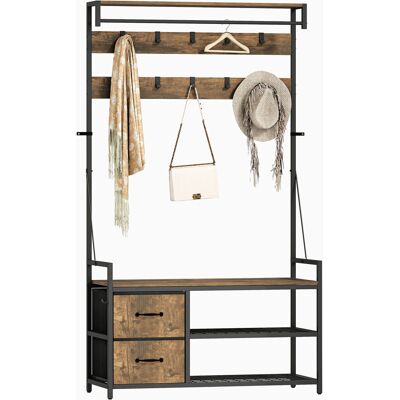 Homcom Appendiabiti con Panca Scarpiera Doppia, 10 Ganci Regolabili, e 2 Cassetti, 100x40x180 cm, Marrone Rustico Aosom Italy Homcom Appendiabiti con Panca Scarpiera Doppia, 10 Ganci Regolabili, e 2 Cassetti, 100x40x180 cm, Marrone Rustico Aosom Italy