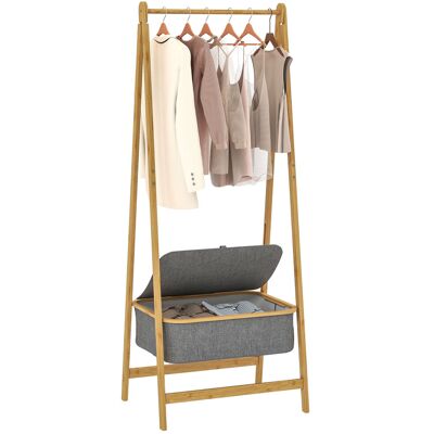 Homcom Burro per Abiti Pieghevole in Bambù con Cesto di Stoffa con Coperchio per Ingresso Camera da Letto 60x44,5x157,5 cm Grigio Aosom Italy Homcom Burro per Abiti Pieghevole in Bambù con Cesto di Stoffa con Coperchio per Ingresso Camera da Letto 60x44,5x157,5 cm Grigio Aosom Italy
