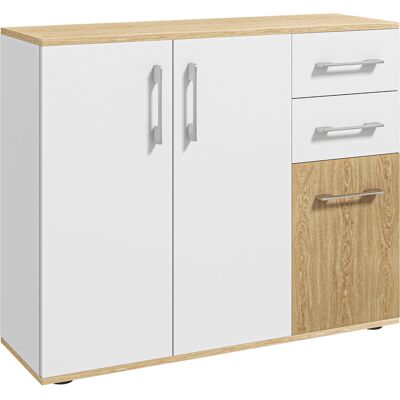 Homcom Credenza con 3 porte, 2 cassetti e ripiano regolabile, 90 x 30 x 75,5 cm, Bianco e legno naturale Aosom Italy Homcom Credenza con 3 porte, 2 cassetti e ripiano regolabile, 90 x 30 x 75,5 cm, Bianco e legno naturale Aosom Italy