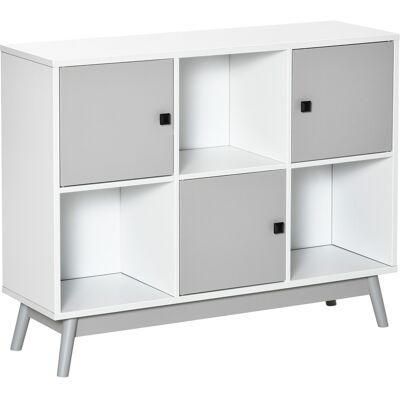 Homcom Buffet, mobile portaoggetti con 3 porte e 3 scomparti aperti, piedi in legno di pino, 96x30x75cm, bianco e grigio Aosom Italy Homcom Buffet, mobile portaoggetti con 3 porte e 3 scomparti aperti, piedi in legno di pino, 96x30x75cm, bianco e grigio Aosom Italy