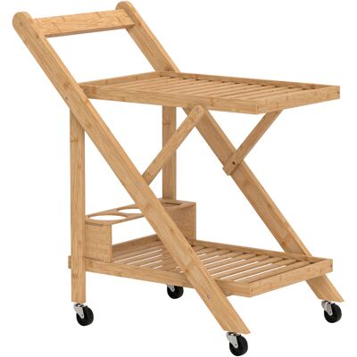 Homcom Carrello da Cucina Portavivande Pieghevole a 2 Livelli con Portabottiglie in Legno di Bambù Homcom Carrello da Cucina Portavivande Pieghevole a 2 Livelli con Portabottiglie in Legno di Bambù