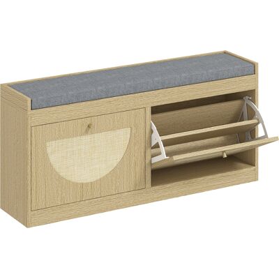 Homcom Panca Portascarpe con Sedile Imbottito, Ante Frontali in Rattan e Ripiano Regolabile, per 8 Paia di Scarpe, Legno Naturale Aosom Italy Homcom Panca Portascarpe con Sedile Imbottito, Ante Frontali in Rattan e Ripiano Regolabile, per 8 Paia di Scarpe, Legno Naturale Aosom Italy