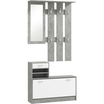 Homcom Set Mobile da Ingresso con Appendiabiti a 6 Ganci, Mobile Scarpiera con Cassetto e Specchio, Grigio Homcom Set Mobile da Ingresso con Appendiabiti a 6 Ganci, Mobile Scarpiera con Cassetto e Specchio, Grigio