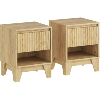Homcom Set di 2 comodini stretti, con vano aperto e 1 cassetto, pannelli a scanalatura 43x40x55cm Legno naturale Aosom Italy Homcom Set di 2 comodini stretti, con vano aperto e 1 cassetto, pannelli a scanalatura 43x40x55cm Legno naturale Aosom Italy