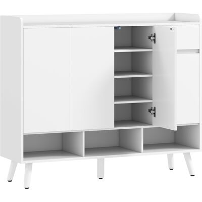 Homcom Scarpiera dal design senza maniglie, con 4 ante, 4 ripiani regolabili e gambe in legno, Bianco Aosom Italy Homcom Scarpiera dal design senza maniglie, con 4 ante, 4 ripiani regolabili e gambe in legno, Bianco Aosom Italy