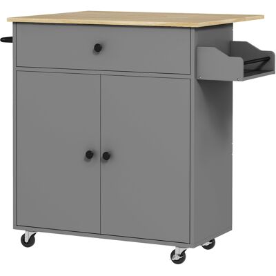 Homcom Isola da cucina su rotelle, con cassetto, ripiano regolabile portaspezie e barra porta asciugamani, Grigio Aosom Italy Homcom Isola da cucina su rotelle, con cassetto, ripiano regolabile portaspezie e barra porta asciugamani, Grigio Aosom Italy