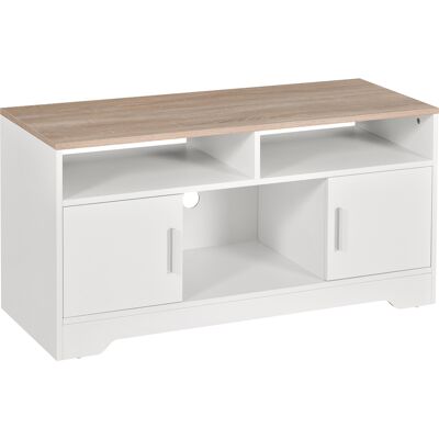 Homcom Mobile TV con 3 Scomparti Aperti, 2 Armadietti e Piano d'Appoggio per TV fino a 42", in Truciolato, 105x40x52cm, Bianco e Legno Aosom Homcom Mobile TV con 3 Scomparti Aperti, 2 Armadietti e Piano d'Appoggio per TV fino a 42", in Truciolato, 105x40x52cm, Bianco e Legno Aosom