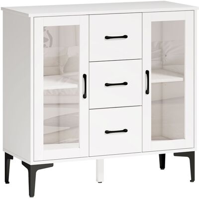 Homcom Credenza moderna, con 3 cassetti, 2 ante in vetro, ripiani regolabili, in MDF, Bianco Aosom Italy Homcom Credenza moderna, con 3 cassetti, 2 ante in vetro, ripiani regolabili, in MDF, Bianco Aosom Italy