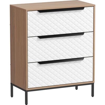 Homcom Cassettiera con 3 Cassetti in Tessuto con Motivo a Diamante, Legno Naturale e Bianco Aosom Italy Homcom Cassettiera con 3 Cassetti in Tessuto con Motivo a Diamante, Legno Naturale e Bianco Aosom Italy