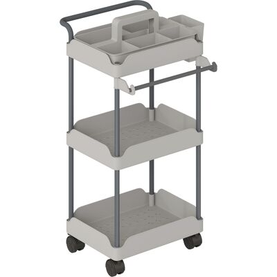 Homcom Carrello da Cucina con Ruote a 3 Livelli, con Cesti Esraibili e Porta Asciugamani Grigio Aosom Italy Homcom Carrello da Cucina con Ruote a 3 Livelli, con Cesti Esraibili e Porta Asciugamani Grigio Aosom Italy