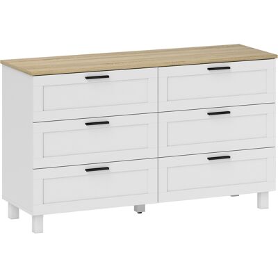 Homcom Cassettiera con 6 cassetti, con piedini in pino, stile moderno, 120 x 38 x 71 cm, legno naturale e bianco Aosom Italy Homcom Cassettiera con 6 cassetti, con piedini in pino, stile moderno, 120 x 38 x 71 cm, legno naturale e bianco Aosom Italy