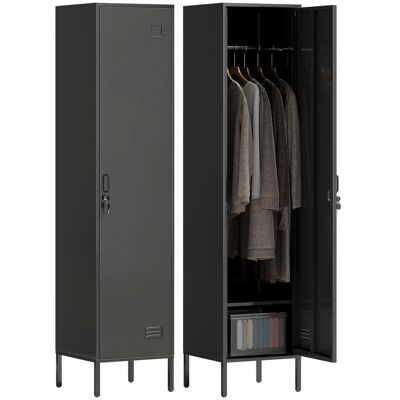 Homcom Armadietto metallico con porta richiudibile e asta appendiabiti, armadietto singolo in acciaio per casa o ufficio, Nero Aosom Italy Homcom Armadietto metallico con porta richiudibile e asta appendiabiti, armadietto singolo in acciaio per casa o ufficio, Nero Aosom Italy
