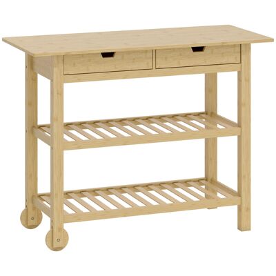 Homcom Carrello Cucina in Legno di Bambù con 2 Cassetti, 2 Ripiani a Doghe e 2 Rotelle, 100x43x75 cm, Legno Aosom Italy Homcom Carrello Cucina in Legno di Bambù con 2 Cassetti, 2 Ripiani a Doghe e 2 Rotelle, 100x43x75 cm, Legno Aosom Italy