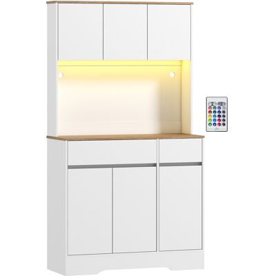Homcom Buffet cucina mobile cucina alto con luce LED RGB, piano di lavoro, 6 ante, 2 cassetti, bianco Aosom Italy Homcom Buffet cucina mobile cucina alto con luce LED RGB, piano di lavoro, 6 ante, 2 cassetti, bianco Aosom Italy