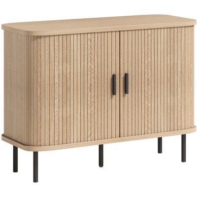 Homcom Buffet per soggiorno, mobile contenitore con 2 ante scorrevoli a tamburo a doghe e 4 scomparti, rovere Aosom Italy Homcom Buffet per soggiorno, mobile contenitore con 2 ante scorrevoli a tamburo a doghe e 4 scomparti, rovere Aosom Italy