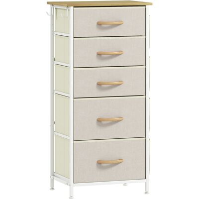 Homcom Cassettiera per Camera da Letto con 5 Cassetti in Tessuto, Traverse in Acciaio, Superficie in Legno, 4 Tasche Portaoggetti, 2 Ganci, Beige Aosom Italy Homcom Cassettiera per Camera da Letto con 5 Cassetti in Tessuto, Traverse in Acciaio, Superficie in Legno, 4 Tasche Portaoggetti, 2 Ganci, Beige Aosom Italy