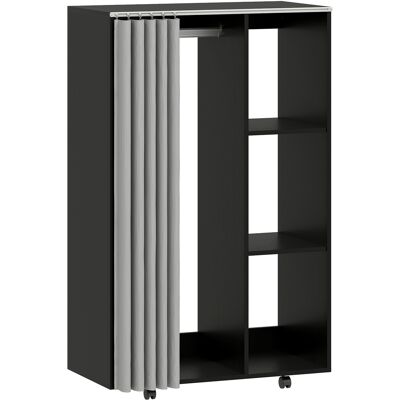 Homcom Armadio Guardaroba per Abiti con 4 Ruote, Asta, Appendiabiti e Ripiani Aperti, 80x40x128 cm, Nero Aosom Italy Homcom Armadio Guardaroba per Abiti con 4 Ruote, Asta, Appendiabiti e Ripiani Aperti, 80x40x128 cm, Nero Aosom Italy
