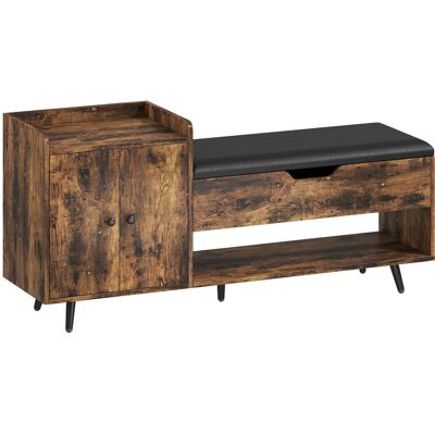 Homcom Panca portascarpe industriale con sedile imbottito, scomparto nascosto ripiani e ante, 127x35x59 cm, Marrone Rustico Aosom Italy Homcom Panca portascarpe industriale con sedile imbottito, scomparto nascosto ripiani e ante, 127x35x59 cm, Marrone Rustico Aosom Italy
