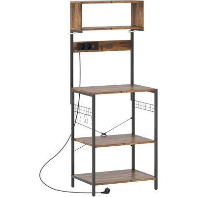Homcom Scaffale da cucina, scaffale a colonna con 5 ganci a S, 5 ripiani, presa elettrica, in acciaio, Marrone rustico, 60 x 42 x 153 cm Aosom Italy Homcom Scaffale da cucina, scaffale a colonna con 5 ganci a S, 5 ripiani, presa elettrica, in acciaio, Marrone rustico, 60 x 42 x 153 cm Aosom Italy