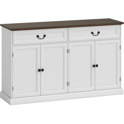 Homcom Buffet da Cucina con 4 ante e 2 cassetti silenziosi, Mobile da salotto con ripiani regolabili, 140x40x85 cm, Bianco e marrone Aosom Italy Homcom Buffet da Cucina con 4 ante e 2 cassetti silenziosi, Mobile da salotto con ripiani regolabili, 140x40x85 cm, Bianco e marrone Aosom Italy