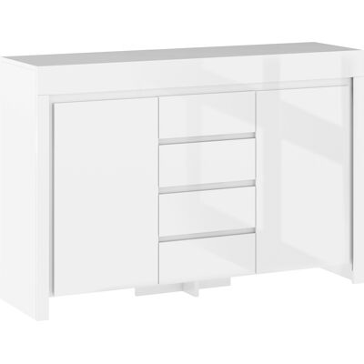Homcom Buffet da cucina con illuminazione LED e 4 cassetti, Ante con chiusura ammortizzata, 120x34x80 cm, bianco lucido Aosom Italy Homcom Buffet da cucina con illuminazione LED e 4 cassetti, Ante con chiusura ammortizzata, 120x34x80 cm, bianco lucido Aosom Italy