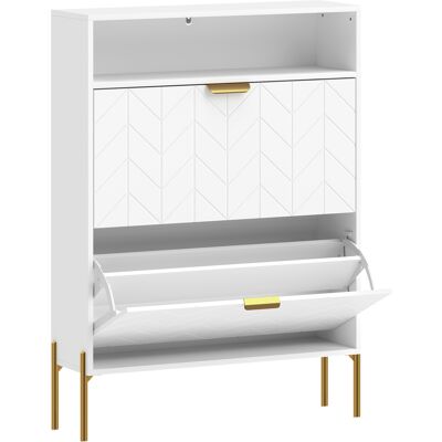 Homcom Scarpiera stretta 16 paia con 2 cassetti ribaltabili e vano aperto, Bianco Aosom Italy Homcom Scarpiera stretta 16 paia con 2 cassetti ribaltabili e vano aperto, Bianco Aosom Italy