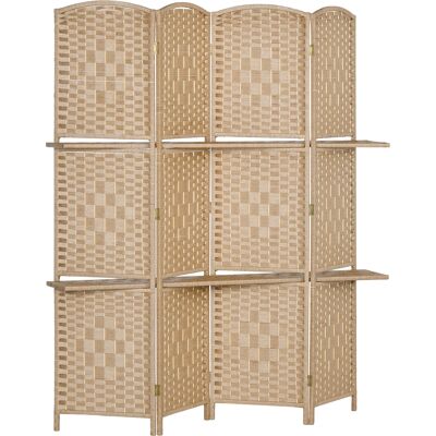 Homcom Paravento da Interno a 4 Pannelli Pieghevole con Mensole 160x170 cm, Colore Naturale Homcom Paravento da Interno a 4 Pannelli Pieghevole con Mensole 160x170 cm, Colore Naturale
