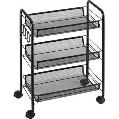 Homcom Carrello da Cucina in Acciaio con 3 Cesti Rimuovibili, 4 Ganci, 2 Maniglie, 4 Ruote, 41.5x26.5x63cm, Nero Aosom Homcom Carrello da Cucina in Acciaio con 3 Cesti Rimuovibili, 4 Ganci, 2 Maniglie, 4 Ruote, 41.5x26.5x63cm, Nero Aosom